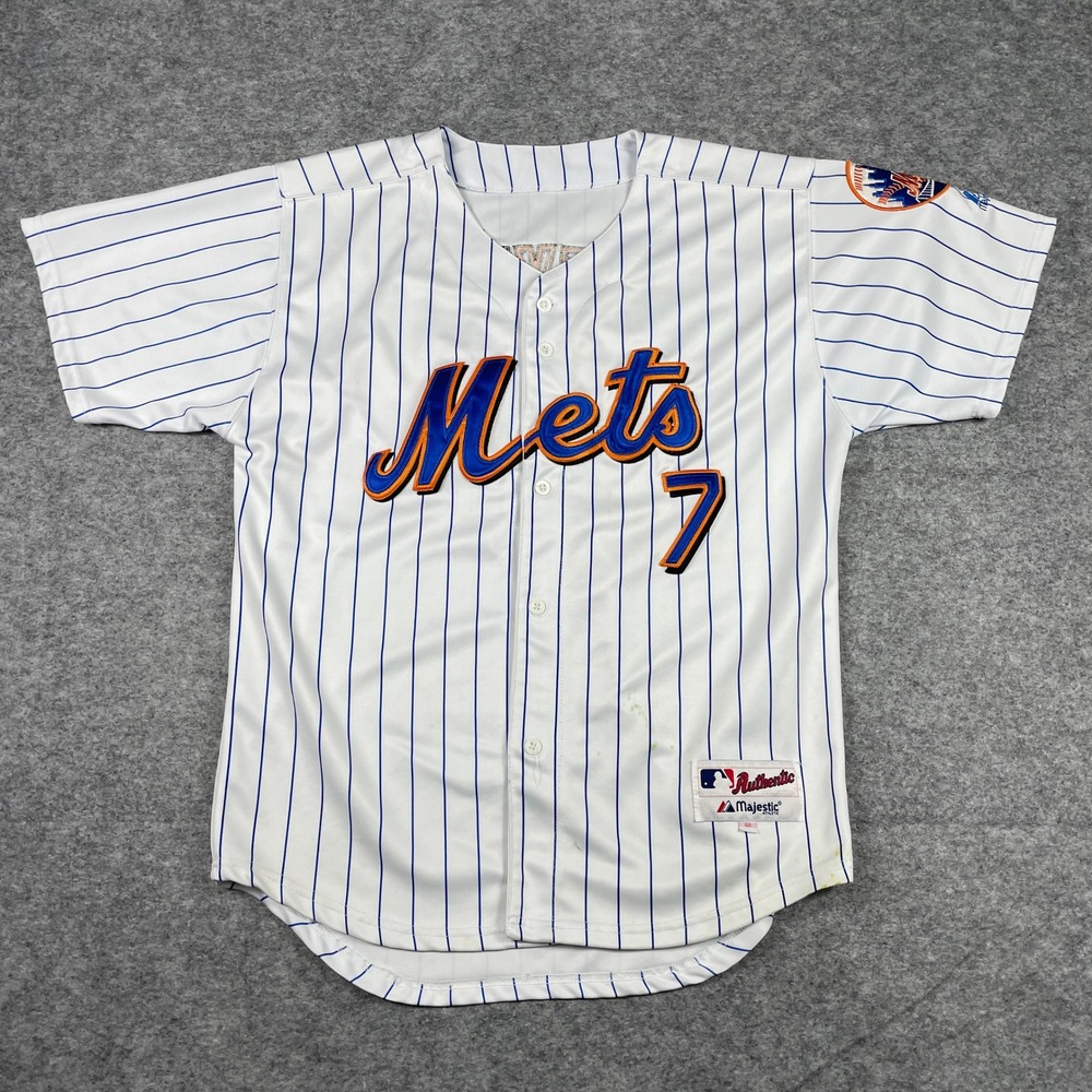 New York Mets Jersey Mens 48 White Jose Reyes 7 Majestic Authentic Pinstripe